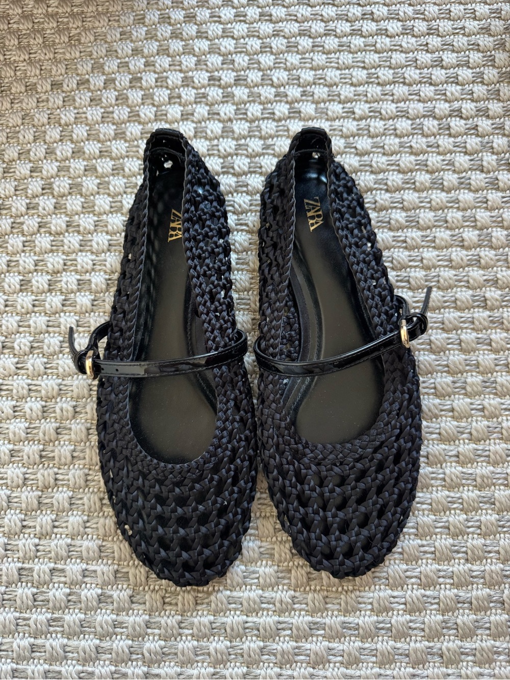 Zara Braided Mary Jane Black Flats